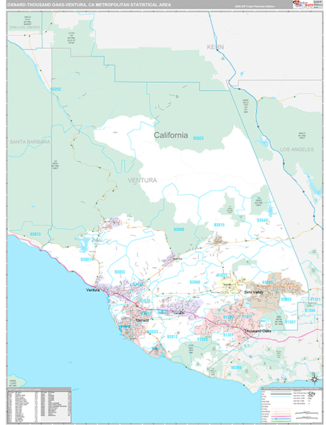 Oxnard-Thousand Oaks-Ventura, CA Metro Area Wall Map